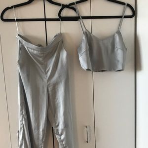 Silver Crop Top & High Waisted Pant Set